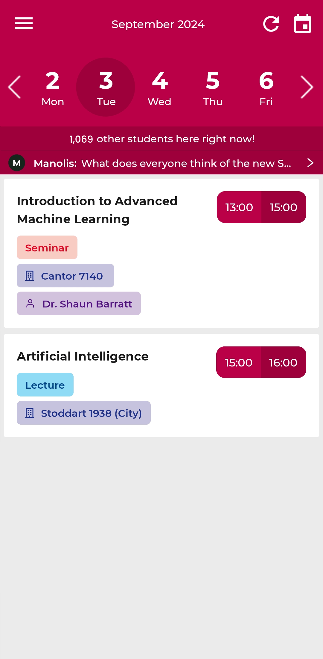 SHUBetter timetable